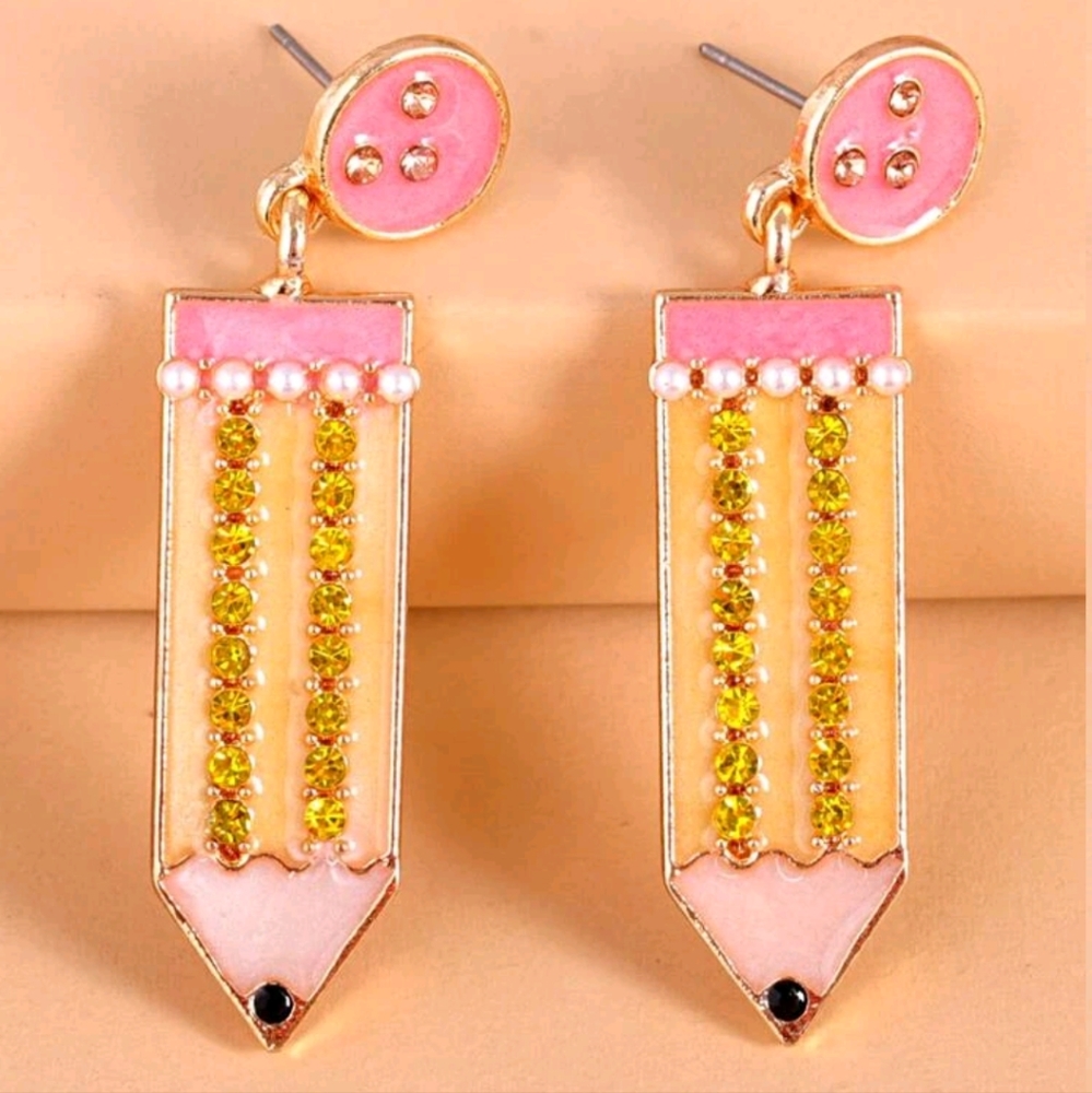 🍉5 for $25* Rhinestone Pencil Earrings - Picture 1 of 3